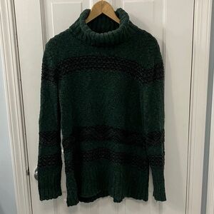 Universal Thread Dark Green and Black Turtleneck Sweater cowl neck size L knit